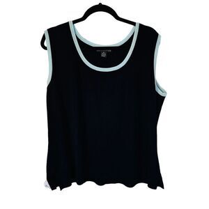 Marie St. Monet Sleeveless Top Black with Aqua Trim Sz 2X
